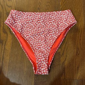 Red floral high waisted bikini bottom